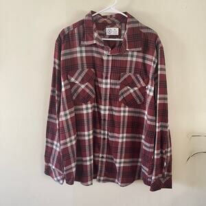 Hurley Mens XL Plaid Button Up Shirt Burgundy Black Watch Gorpcore Casual